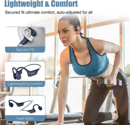 LOBKIN Bone Conduction Headphones Wireless, Open Ear Headphones with Mic, IPX5 Waterproof Sweatproof Bluetooth Sports Headphones for Running, Cycling, Workout (Blue)