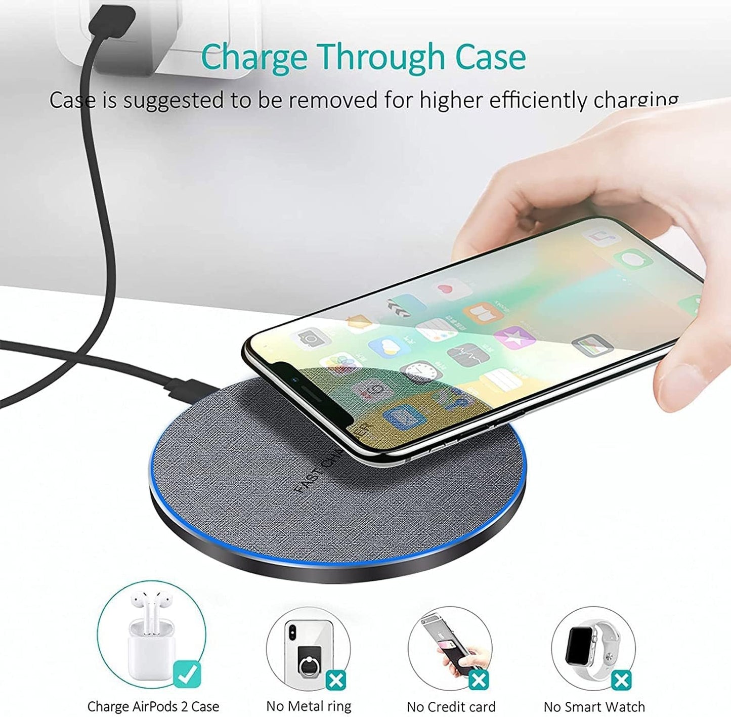 Wireless Charger Fast Wireless Charging Pad 20W Max Compatible with iPhone 11 12 13 14 15 16 Pro Max/Pro/XR/XS/8 Plus,Galaxy S24/S23/S22/S21/S20/Note 20/10, AirPods Pro etc. (No AC Adapter)