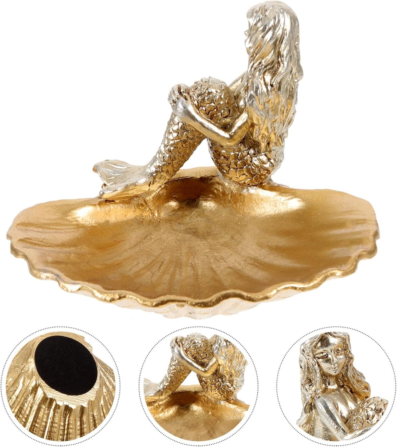DEARMAMY vassoio sirena oggettistica casa mothers day fata dell'acqua gingillo di sirena vassoio decorativo vassoio espositore per gioielli piatto di gioielli in conchiglia resina