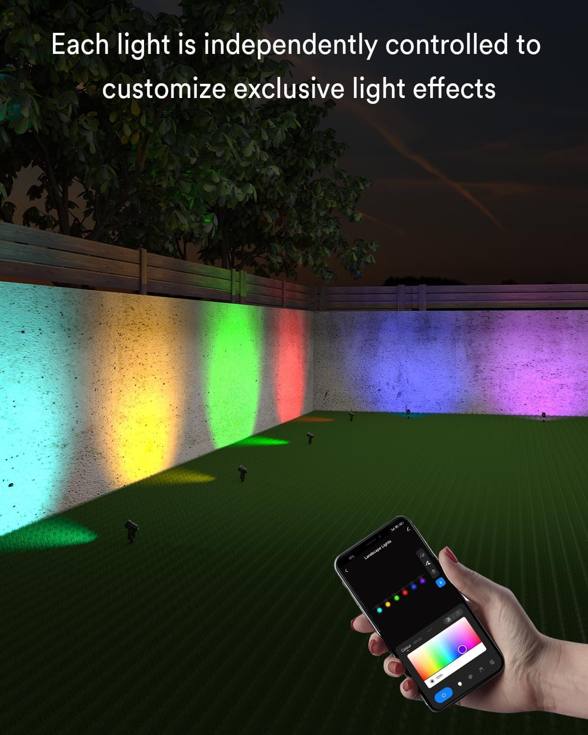 Smart Landscape Spotlights, 6 Pack Wired RGBW Led Accent Outdoor Spot Lights, Waterproof Outside Low Voltage Up Lighting for Yard Garden House