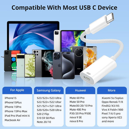 Lighting Female to USB C Adapter (Audio Decoding Cord,Fast Charging,Data) Lighting Wired Headphone Connector Cable for iPhone 15,16,iPad USB-C Accessory