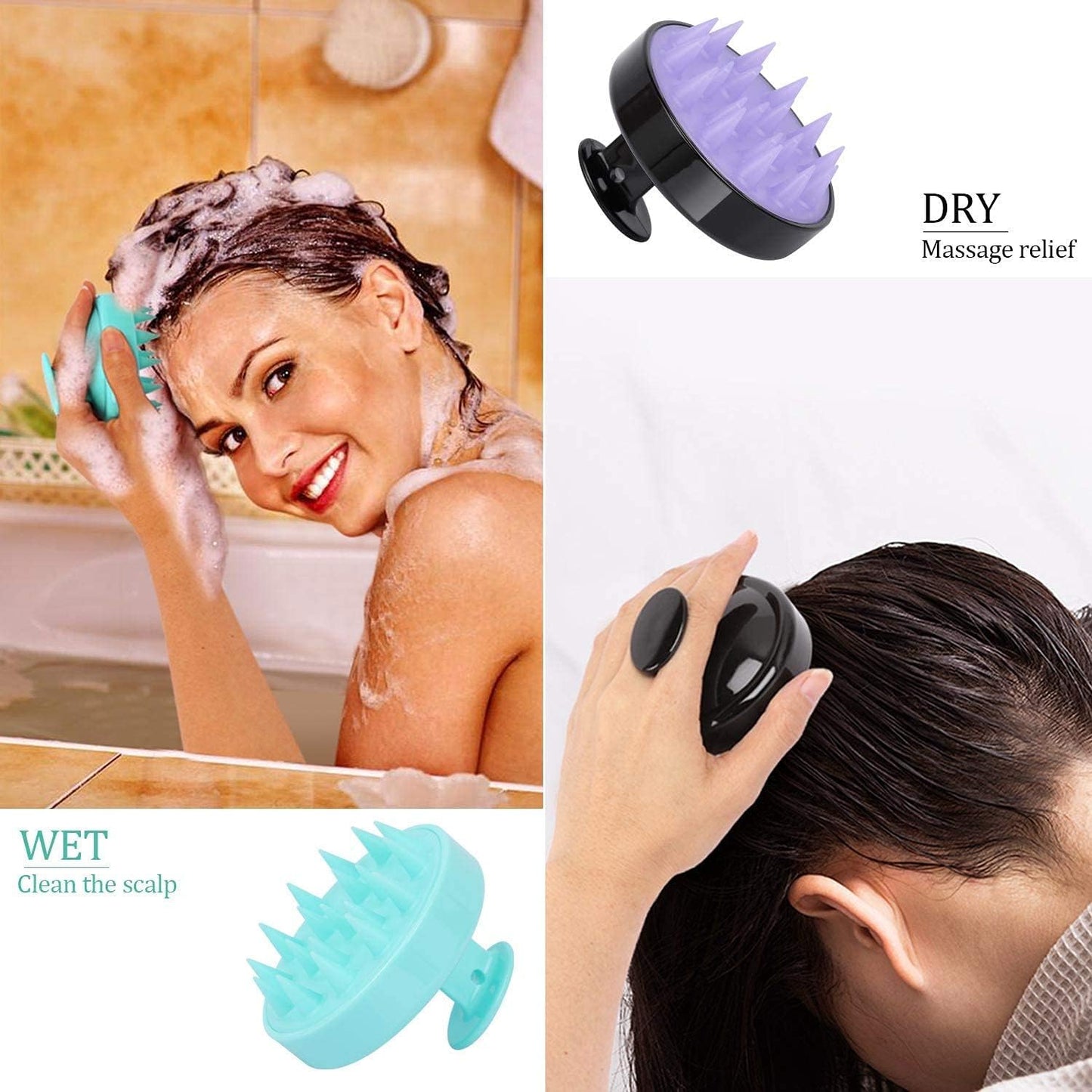 2 Pcs Hair Shampoo Brush Scalp Scrubber Shower Head Care Massager for Washing Dandruff Remove Hair Growth for Women, Men, Pets