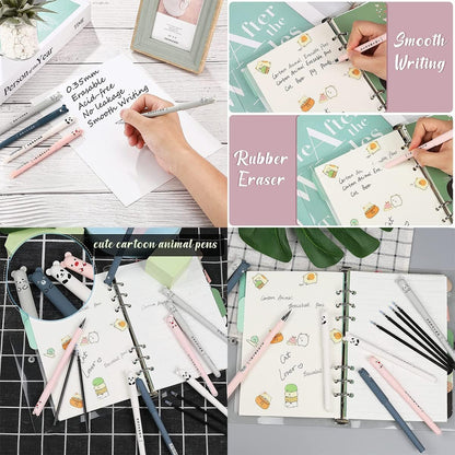 4pcs Erasable Gel Ink Pens Cute Kawaii Cartoon Cat Pig Bear Panda Animal Pen Ballpoint 0.35mm Black Ink Gel Pens Rollerball Pens Friction Pens for Student Kids Gift School Stationery Office Supplies