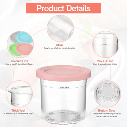 Containers Replacement for Ninja Creami Pints and Lids - 4 Pack, 16oz Cup Compatible with NC301 NC300 NC299AMZ Series Ice Cream Maker, BPA Free Dishwasher Safe Leak Proof