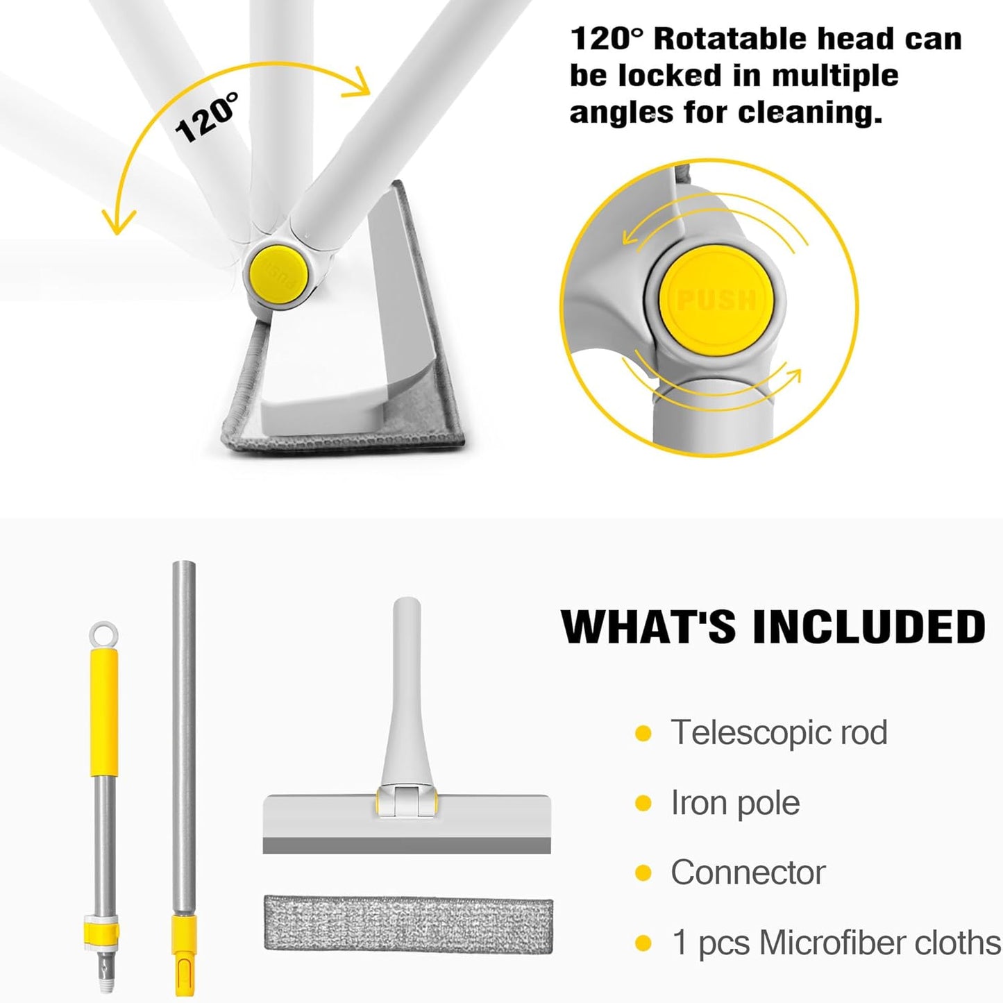 JEHONN Window Cleaning Equipment with 126 cm Telescopic Handle, Extendable Professional Windshield Cleaner Kit, Scraper and Microfiber Pad Combo for Glass Wall Car Home Kitchen
