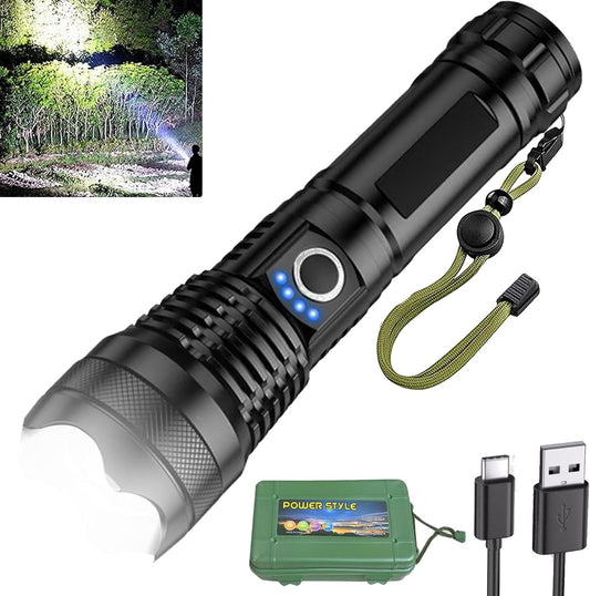 Sogidon Rechargeable Flashlights 900,000 High Lumens, LED Powerful Tactical Flash Light Battery Powered, Small Handheld Light with 5 Modes, Zoomable, IPX6 Waterproof, Hard Box for Outdoor Emergency
