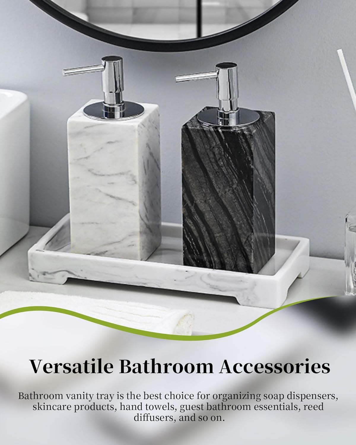 TRMFUSA Marble Resin Bathroom Vanity Tray, 11" x 4" Rectangle, White, Organizer Tray for Soap Dispenser, Perfume, Jewelry, Toilet Tank, Kitchen Sink