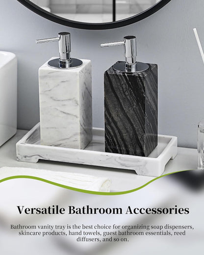 TRMFUSA Marble Resin Bathroom Vanity Tray, 11" x 4" Rectangle, White, Organizer Tray for Soap Dispenser, Perfume, Jewelry, Toilet Tank, Kitchen Sink