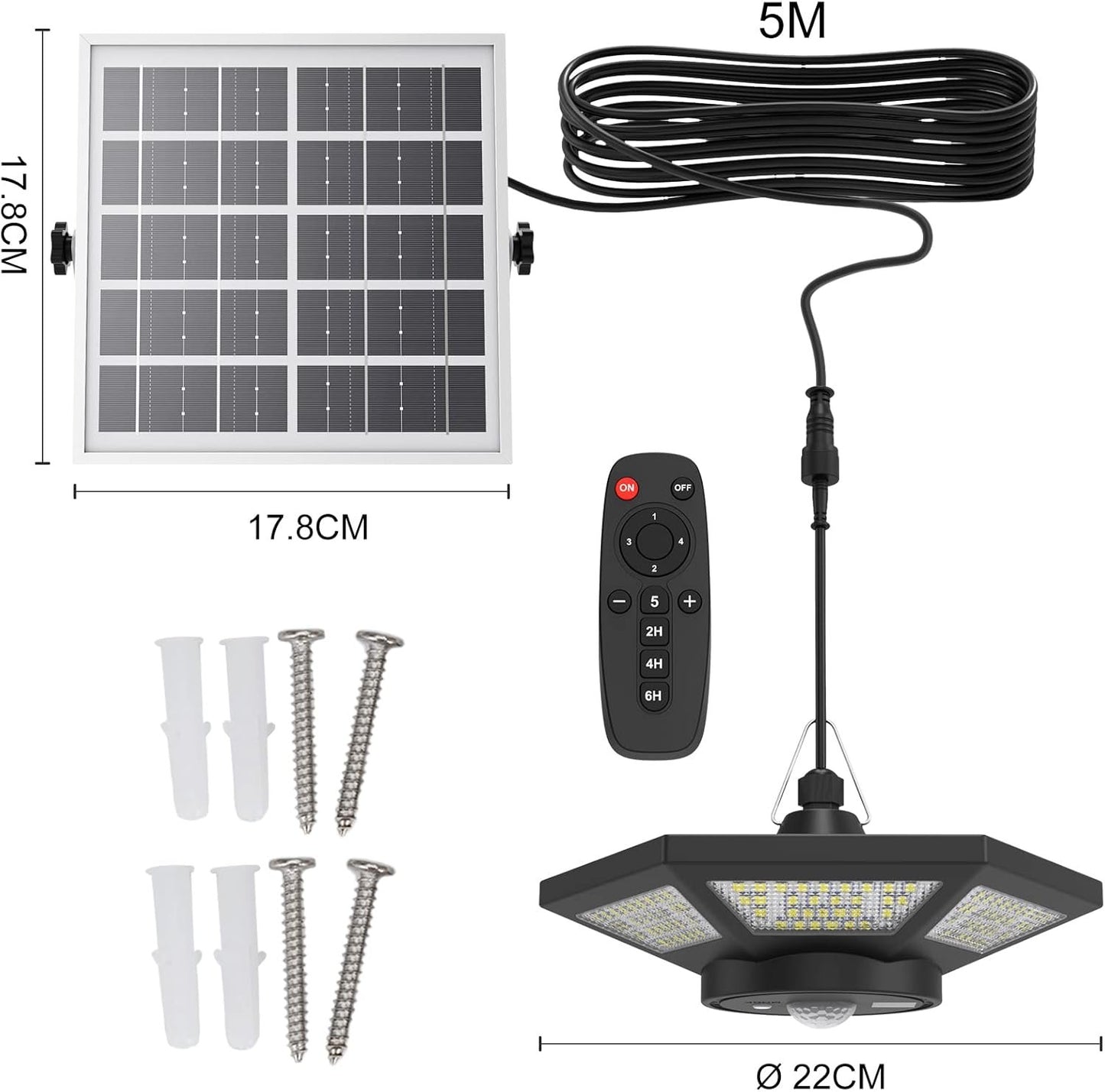 Solar Shed Lights Indoor, ICOFRU Solar Powered Motion Sensor Light 5 Lighting Modes, Solar Pendant Light Outdoor with Remote Control Waterproof for Shed Gazebo Chicken Coop Barn Home Exterior Interior