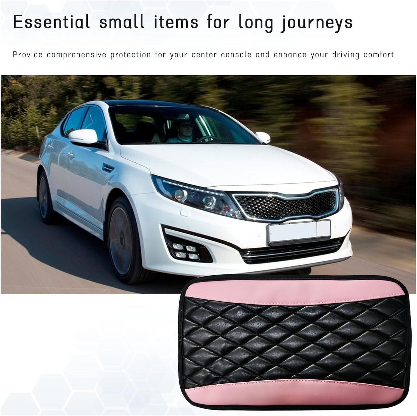 Dickno Car Center Console Cushion Pad, Universal Leather Waterproof Armrest Seat Box Cover, Comfortable Auto Armrest Cover Protector, Car Interior Decor Accessories for Most Vehicles (Pink)