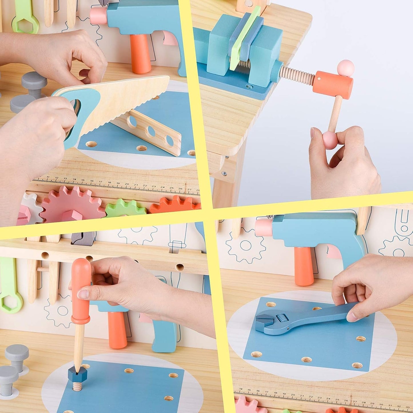 Tool Bench for Kids Toy Play Workbench Wooden Tool Bench Workshop Workbench with Tools Set Wooden Construction Bench Toy for 3 4 5 Year Old Boys Girls