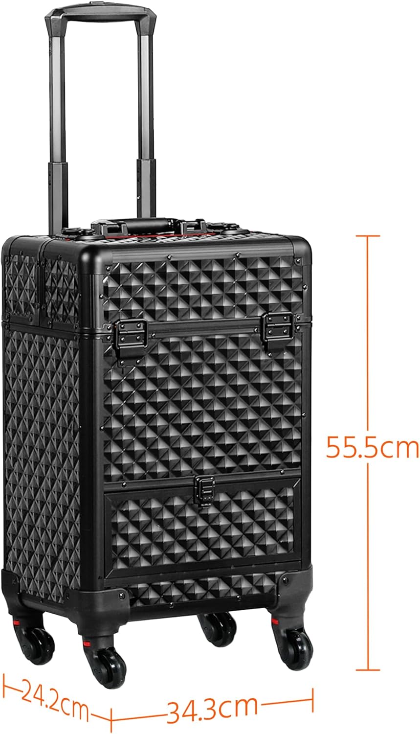 Yaheetech Professional Makeup Trolley Case 4 Trays Travel Beauty Case for Beautician Black