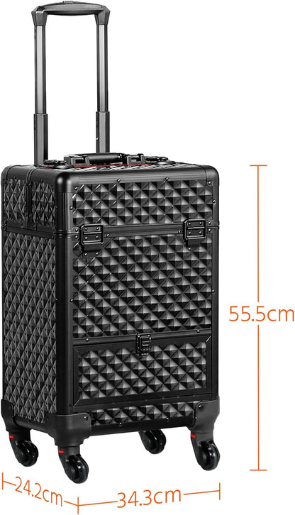 Yaheetech Professional Makeup Trolley Case 4 Trays Travel Beauty Case for Beautician Black