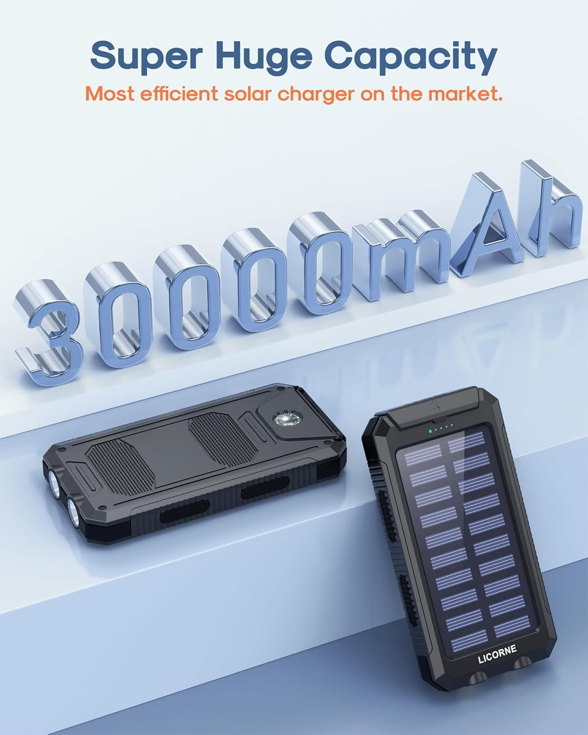 Solar Charger Power Bank Fast Charging - 30000mAh Portable Solar Phone Battery Panel Charger, QC3.0 Dual USB Port Battery Pack Charger Portable for All Cell Phones & Electronic Devices