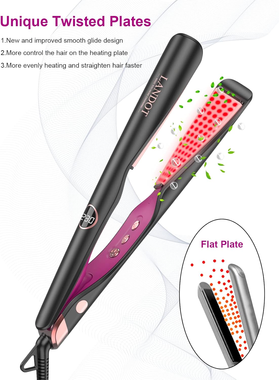 LANDOT Hair Straightener and Curler 2 in 1 - Twist Straightening Curling Iron Combo - Flat Iron Curling Iron in One for Curl Wave Straighten Hair