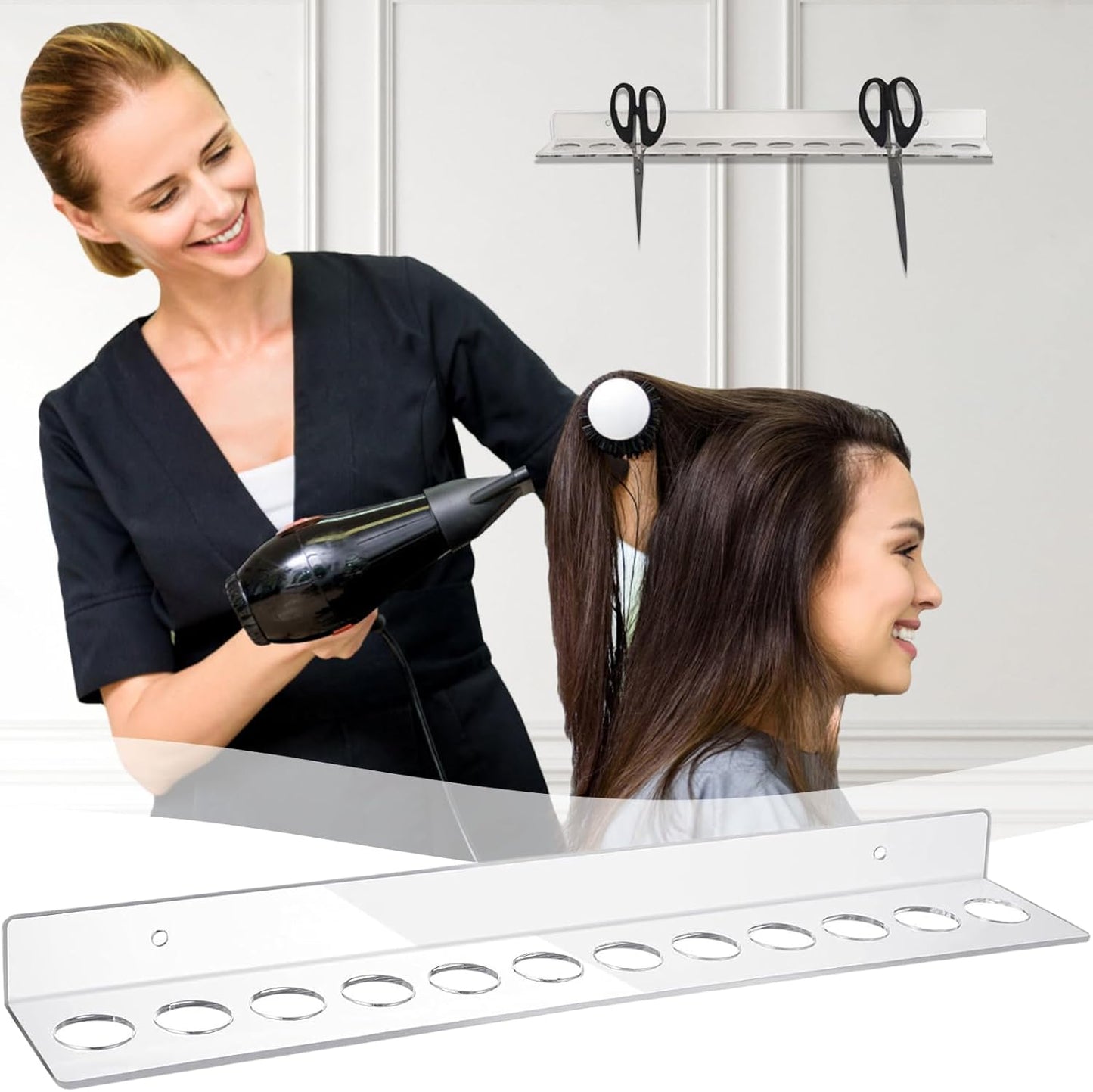 Generico Scissor Holder for Groomers, Comb Holder Organizer, Acrylic Wall Mount Rack with 12 Slots, Storage Case Hanger for Hairstylists, Salon, Garage, Professional and Home Use, 39x 6.5x 3cm
