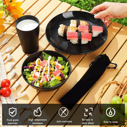 Kyraton Camping Utensils, Mess Kit for Travel, Picnic, Outdoor - Gear Includes Knife, Spoon, Fork Cutlery Set, Cup, Bowl, Plate - Essentials for 1