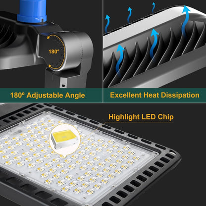 4Pack 240W LED Parking Lot Light 36000lm(150LM/W) Arm Mount LED Pole Light IP65 Waterproof 5000K ETL Listed Commercial Area Lighting with Smart Photocell 6KV SPD-7 Yrs Warranty
