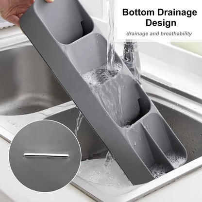 2 Pack Compact Small Cutlery Tray Organiser, Utensil Holder for Drawers, Kitchen Silverware Drawer Organizer Divider for Spoons Forks & Short Knives, White & Grey