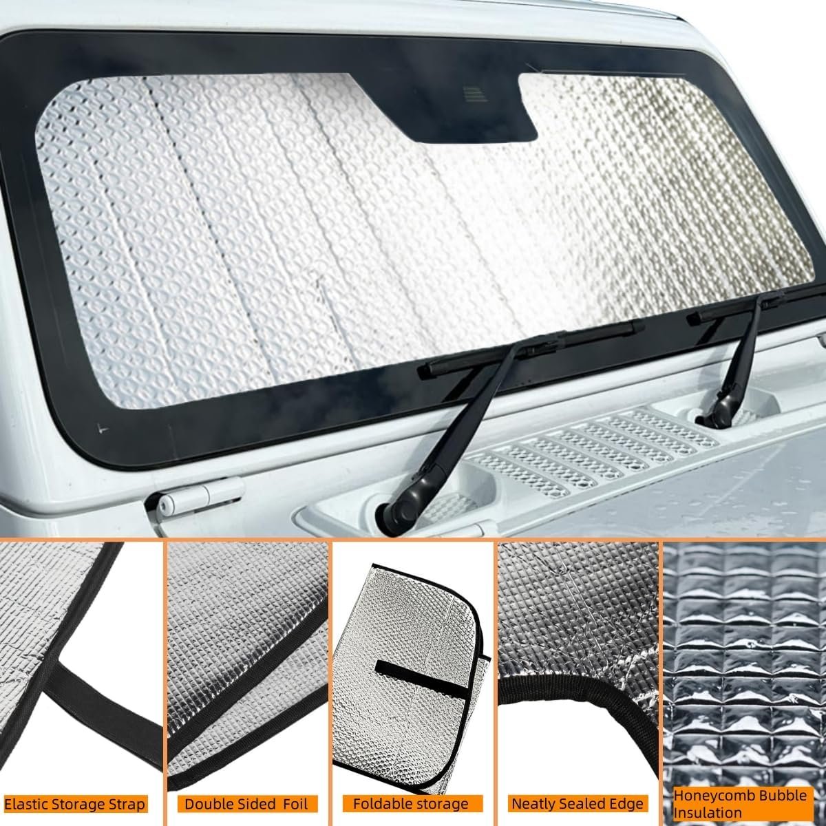 Windshield Sun Shade Front Window Sunshade Heat Shield Sun Visor Sun Blocker Protector Cover for Jeep Wrangler JL Gladiator JT 2024 2025 Interior Accessories