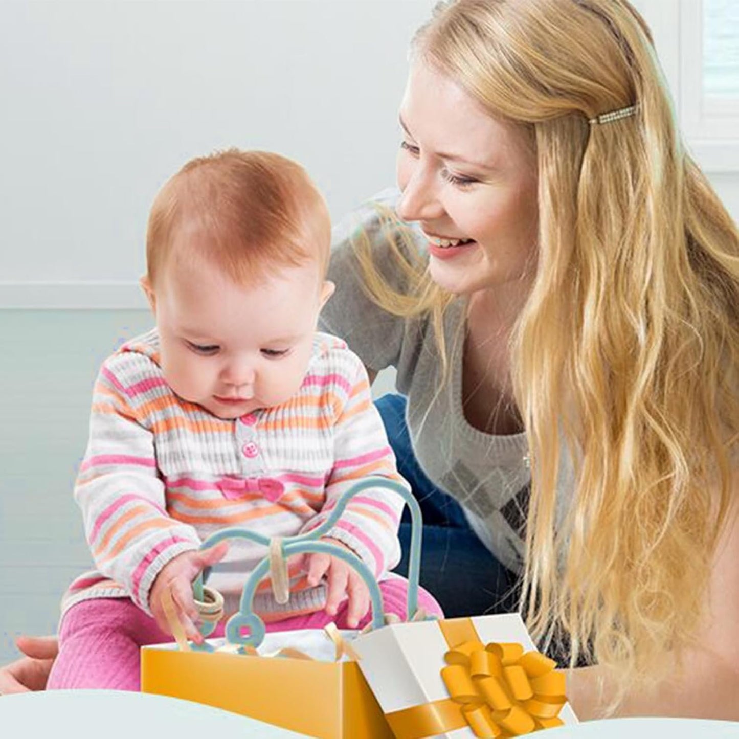 LYNSAN Suction Cup Toys Baby Silicone High Chair Toy with Wooden Rings Educational Montessori Sensory Learning Toys Gift for Kindergarten Bath Airplane Travel Car Toddlers Kids Boys Girls, Blue