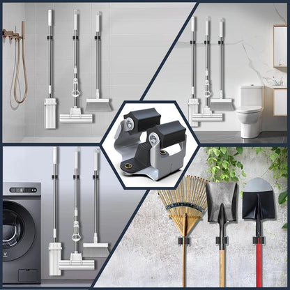 3-H Mop and Broom Holder Big Size Hanging 1 KG Extra,Broom Holder 6 Pack,Broom Holder Wall Mount for Garage Garden Shed Storage System Laundry Room Home Kitchen Organization(Black)