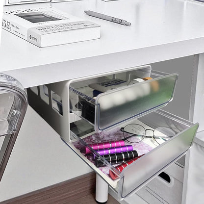 RTUDOPUYT Desk Drawer Attachment, 2 Layers Under Desk Drawer Organizer Slide Out, Adhesive Drawer, Home Office Organization Plastic Desk Accessories & Workspace Organizers (white)