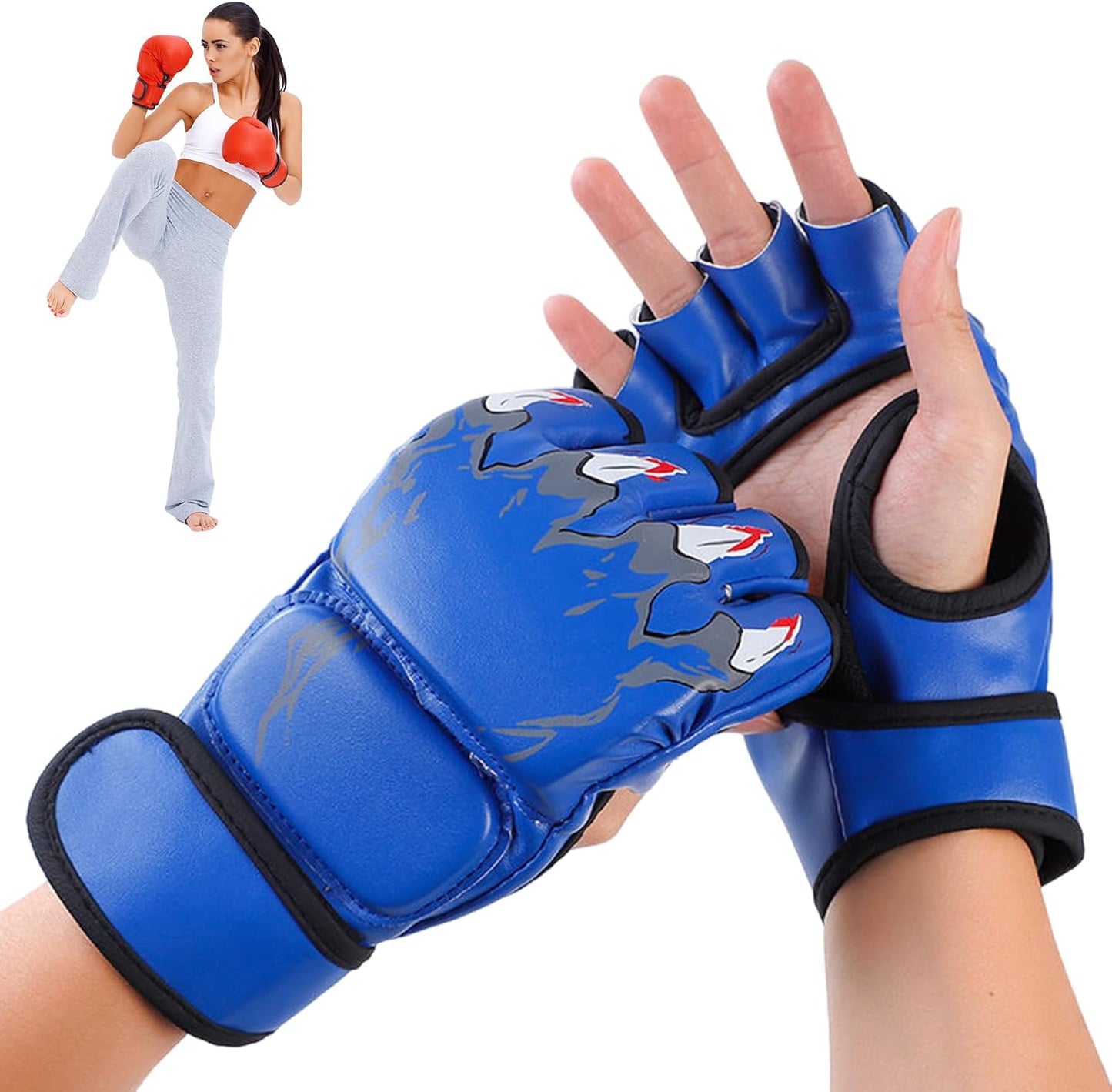 Boxing Gloves, Grappling Sparring Gloves, Half Finger Mitts, Adjustable Boxing Mitts, Wrist Support Gloves, Kickboxing Training Gloves, Gage Fighting Gloves, Punching Bag Workout Gear, Sparring Traini