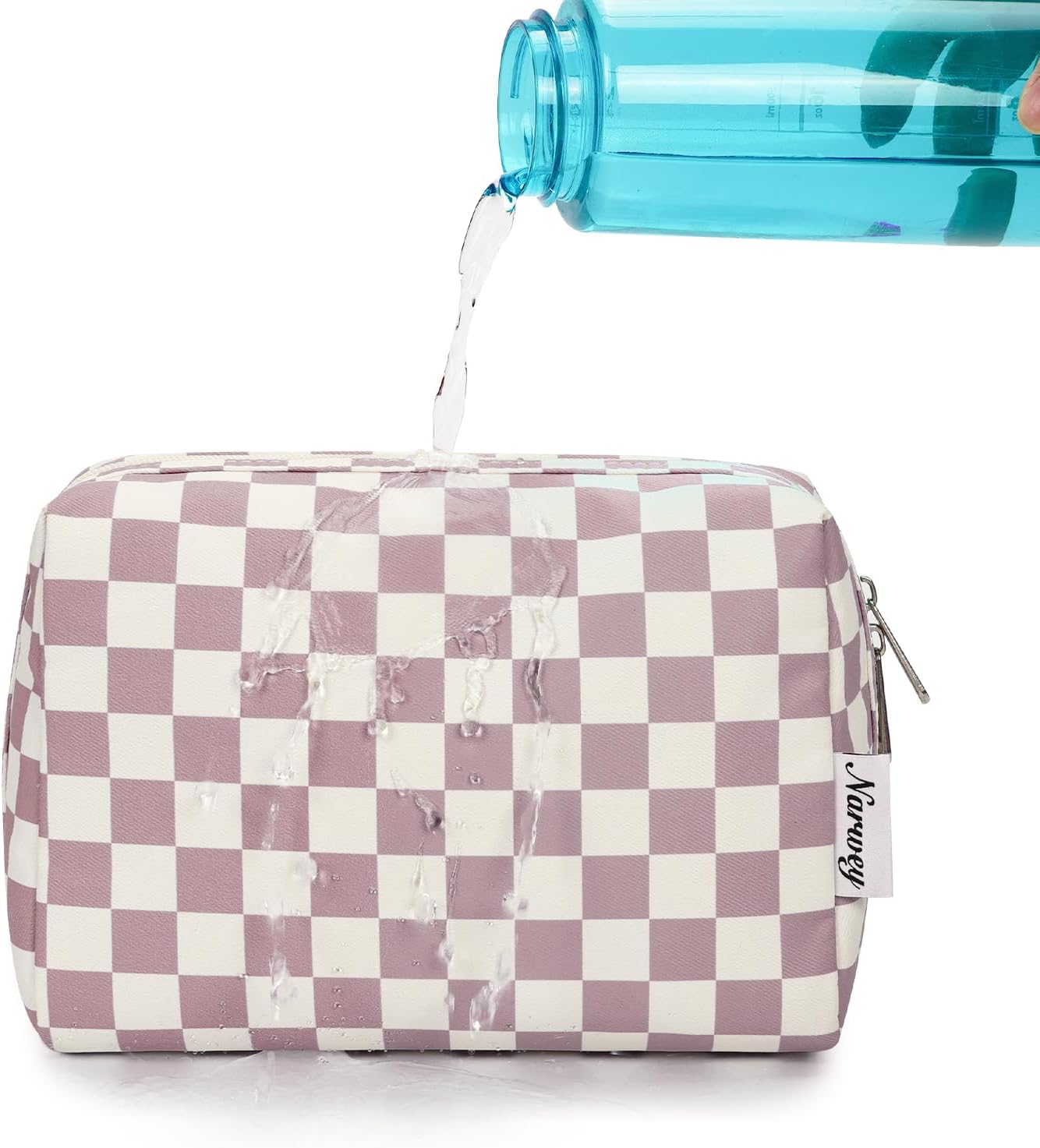 Narwey Toiletry Bag Large Beauty Case Organizer Makeup Kit Toiletry Bag Makeup Bag Women Girls, Pink Checkerboard, Toiletry Bag