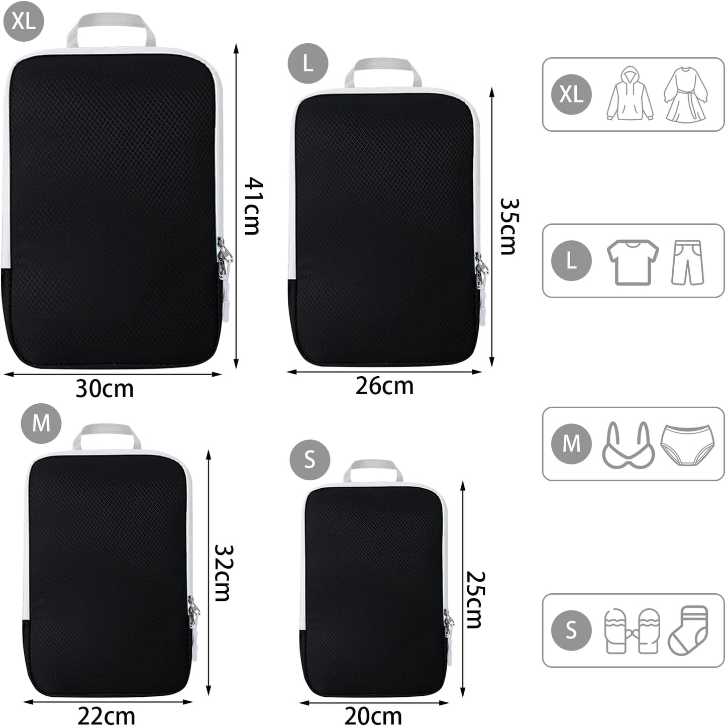 VMUTGA Suitcase Organizer, Compression Packing Cubes, Expandable Space-Saving Suitcase Organizer for Backpacks or Hand Luggage, 4 Pieces Black