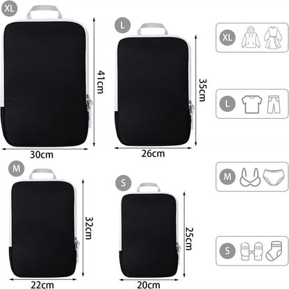 VMUTGA Suitcase Organizer, Compression Packing Cubes, Expandable Space-Saving Suitcase Organizer for Backpacks or Hand Luggage, 4 Pieces Black