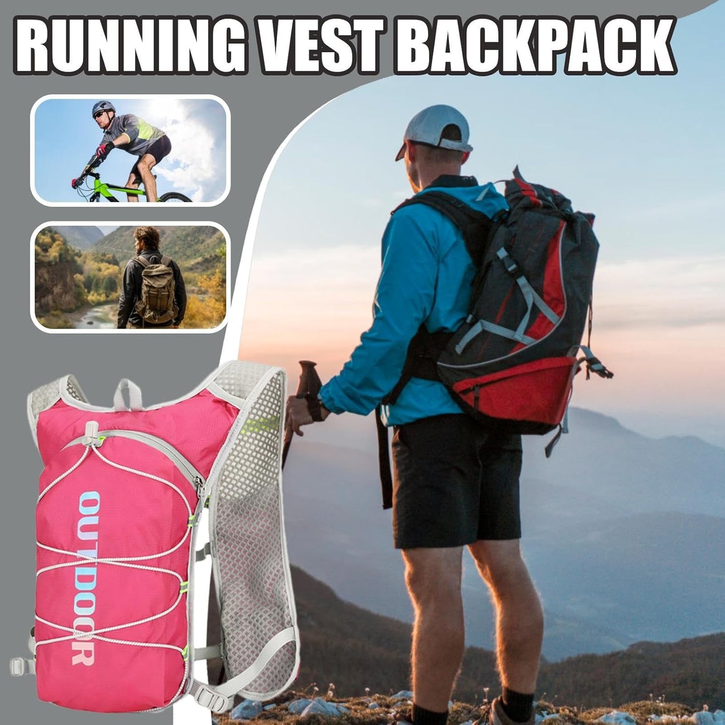 Hydration Pack for Running, Hiking Water Vest, Lightweight Multifunctional Hydration, Sturdy Travel Workout Accessory, Cycling and Camping Fitness Gear Outdoor Enthusiasts