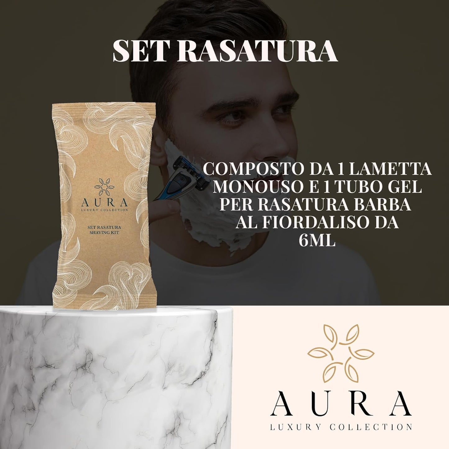 Aura Luxury Collection 260 Piece Kit with Body Cream, Shower Shampoo, Luxury Disposable Slippers, Vanity Set, Shaving Set, Oral Care Set + 500 Bands Guarantee!