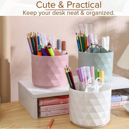 Desk Organizer, 360° Rotation Pen Holder 5 Slots Desk Pen Organizer for Office, School, Home, Art Supply, Cute Desktop Supplies & Accessories (White)