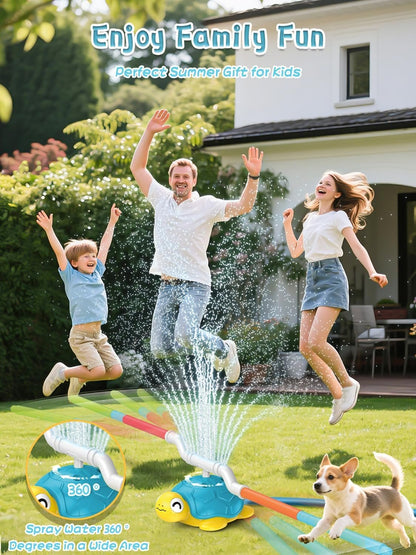 4 in 1 Turtle Water Sprinkler for Kids, Outdoor Toys with Snail Splash, Ring Toss, Baseball Game & Hurdle Play, 360°Roating Spray Summer Fun Backyard Garden Lawn for Toddlers Kids Boys Girl 3-12 Gifts