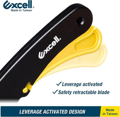 Excell ACTION STEADY-9 Utility Knife with Safety Lock, Box Opener Carton Opener, Heavy Duty Stability Lightweight Box Cutter with Replacement Blades - 3pcs (STEADY-9)