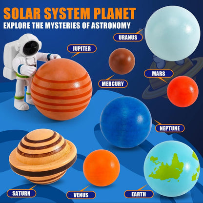 30 Pcs Wooden Solar System Model Board Toy Kit, Montessori Planet Balls Toys with Astronaut Figures, Preschool Learning Educational Puzzle, Space Knowledge Flash Cards Learning Toys for Kids