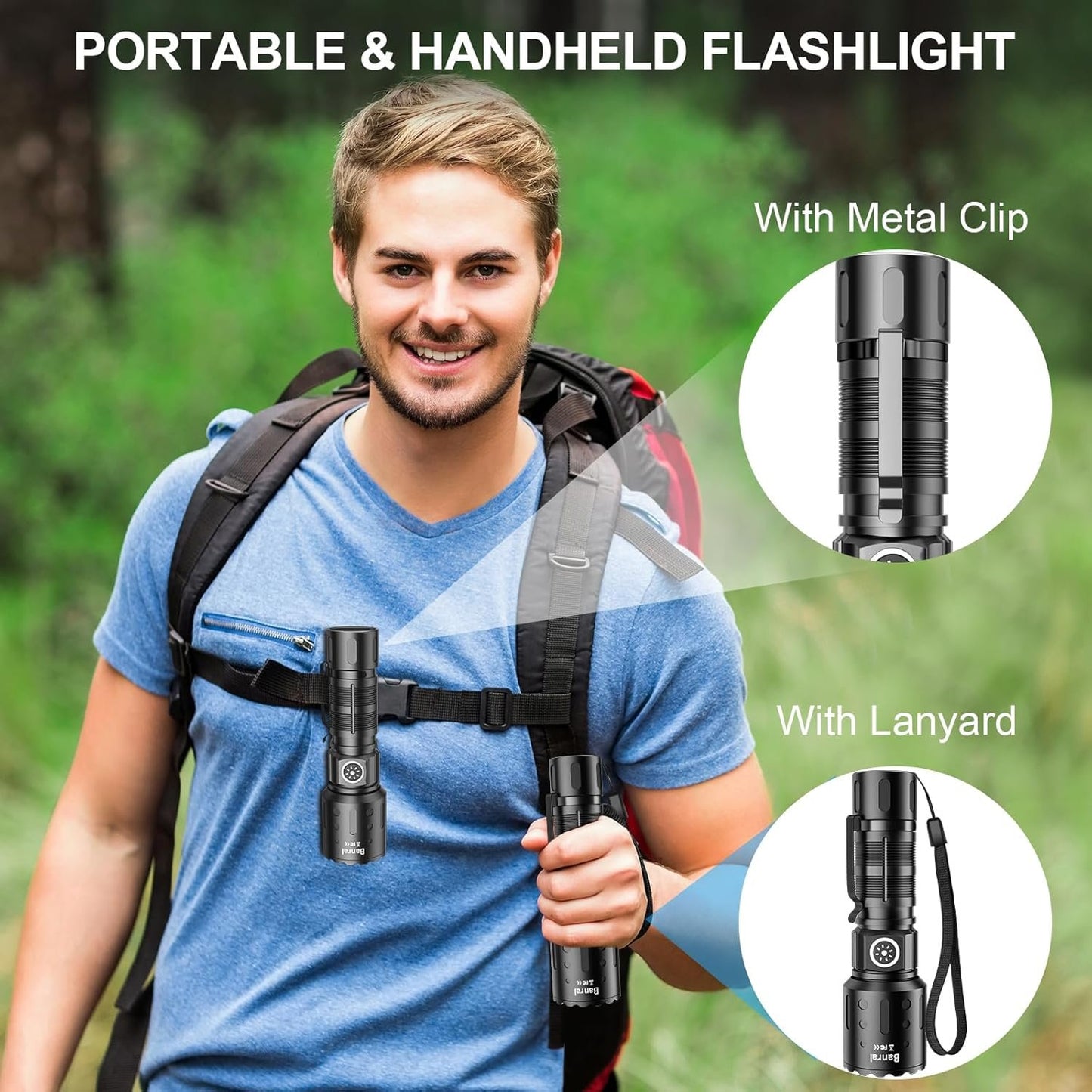 Flashlights High Lumens Rechargeable, 1500M Long Throw Super Bright LED Small Powerful Flashlight with Memory Function, 6Modes Pocket Waterproof Flash Light for Camping (2, Black)