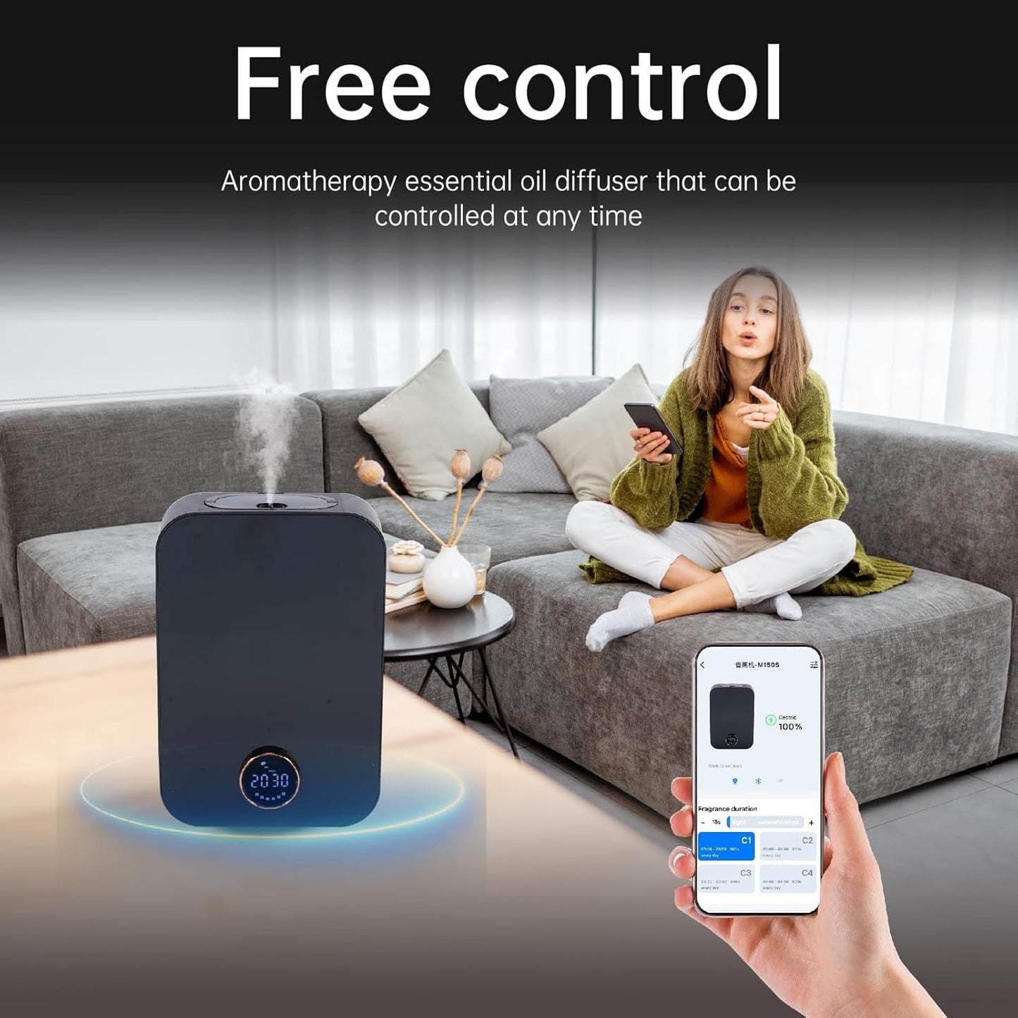 Waterless Oil Diffuser, Knob Key/Bluetooth Control, Aroma Machine for House,Hotel,Essential Oil Diffusers for Home, Air Fresheners for Large House