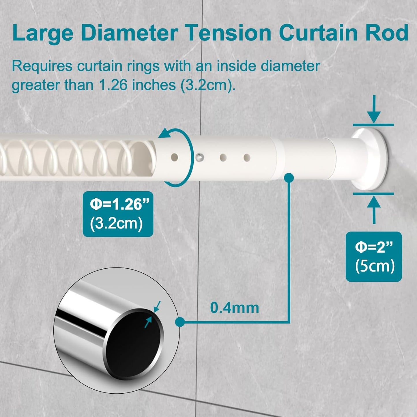 Oxdigi Tension Shower Doorway Curtain Rod/Adjustable 43.3-63 inches No Drilling Window Curtain Rod for Bethroom, Indoor Decor/Matt White