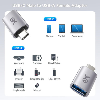 Cable Matters 2-Pack 10Gbps USB C to USB Adapter, USB-C Male to USB-A Female Adapter for High-Speed Data Transferring & Fast Charging, Reversible USB-C Port