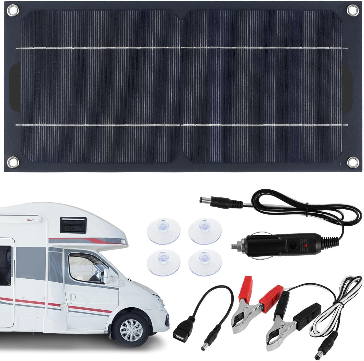 30W Solar Panel Kit, DC 12-24V Portable Trickle Charger, Multiple Protection Monocrystalline Solar Powered Battery Charger for Cars, RVs, Campers, Boats