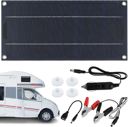 30W Solar Panel Kit, DC 12-24V Portable Trickle Charger, Multiple Protection Monocrystalline Solar Powered Battery Charger for Cars, RVs, Campers, Boats