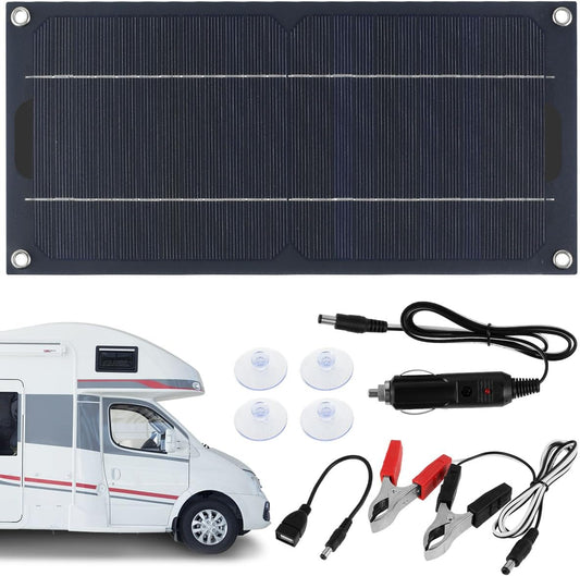 30W Solar Panel Kit, DC 12-24V Portable Trickle Charger, Multiple Protection Monocrystalline Solar Powered Battery Charger for Cars, RVs, Campers, Boats