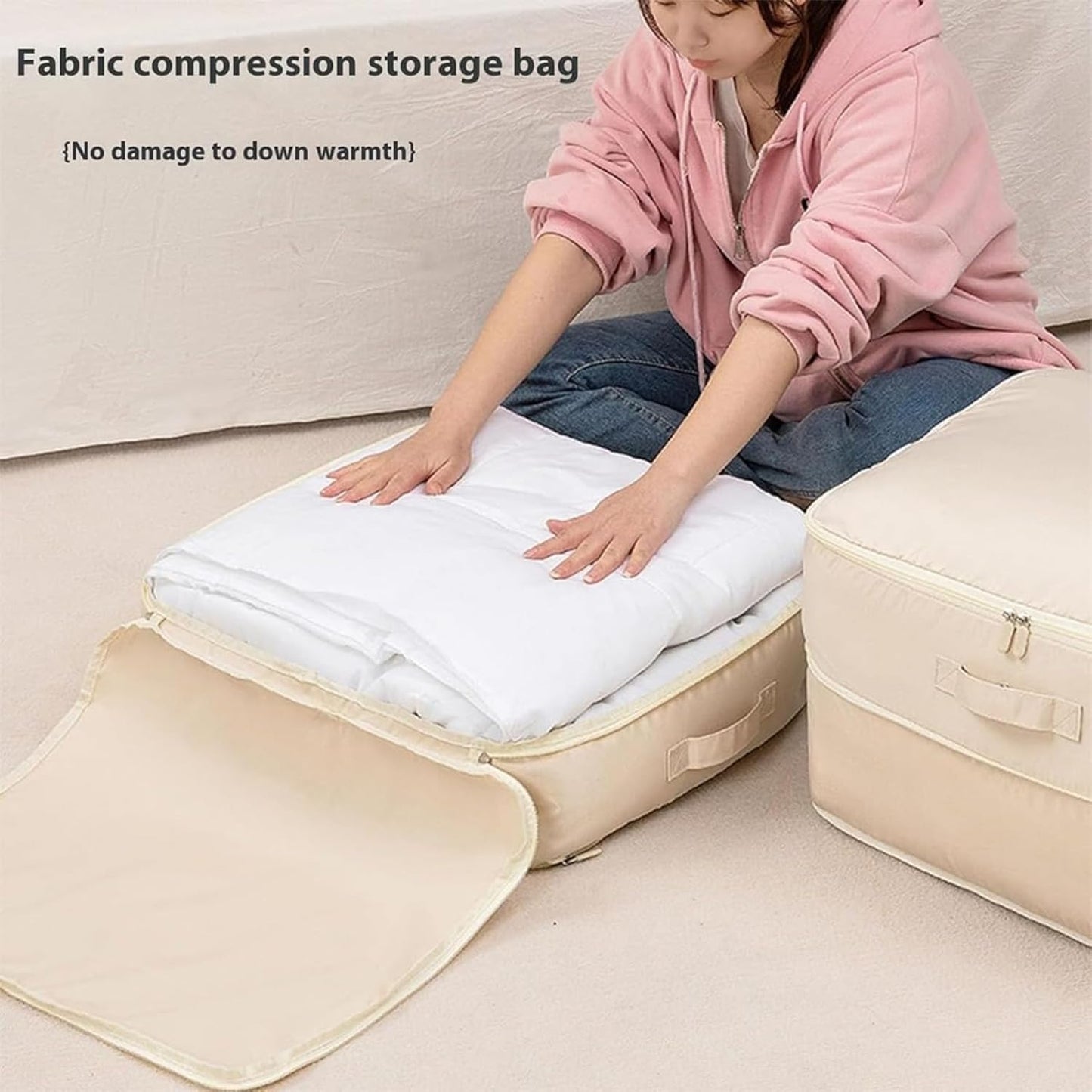 Ultra Space Saving Self Compression Organizer, Goramblessip Compression Organizer, Heavy Duty Moving Bags, for Comforters Blankets Bedding (Beige,X-Large)