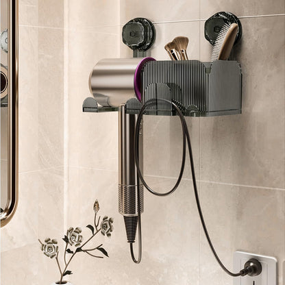 Hair Dryer Holder, Suction Hairdryer Holder Station Wall Mounted Hair Dryer Rack Without Drilling, Suction Cup Hair Dryer Stand Hair Styling Care Tool Organizer for Hair Dryer and Sundries Storage