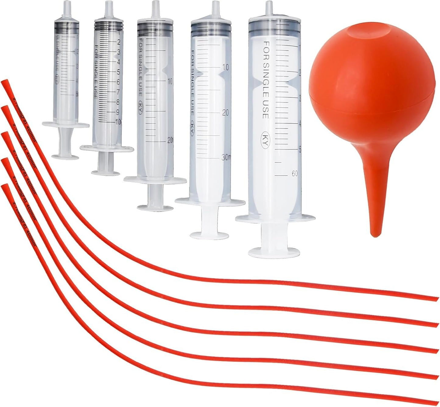 MDEOOSKY 10 Pack Tube Feeding Kit, Includes 5 Pack 8 FR Red Feeding Tubes & 5 Pack 5/10/20/30/60 ML Syringes & 1 Bulb Syringe for Lamb Goat Puppy Whelping Kitten Measuring Watering