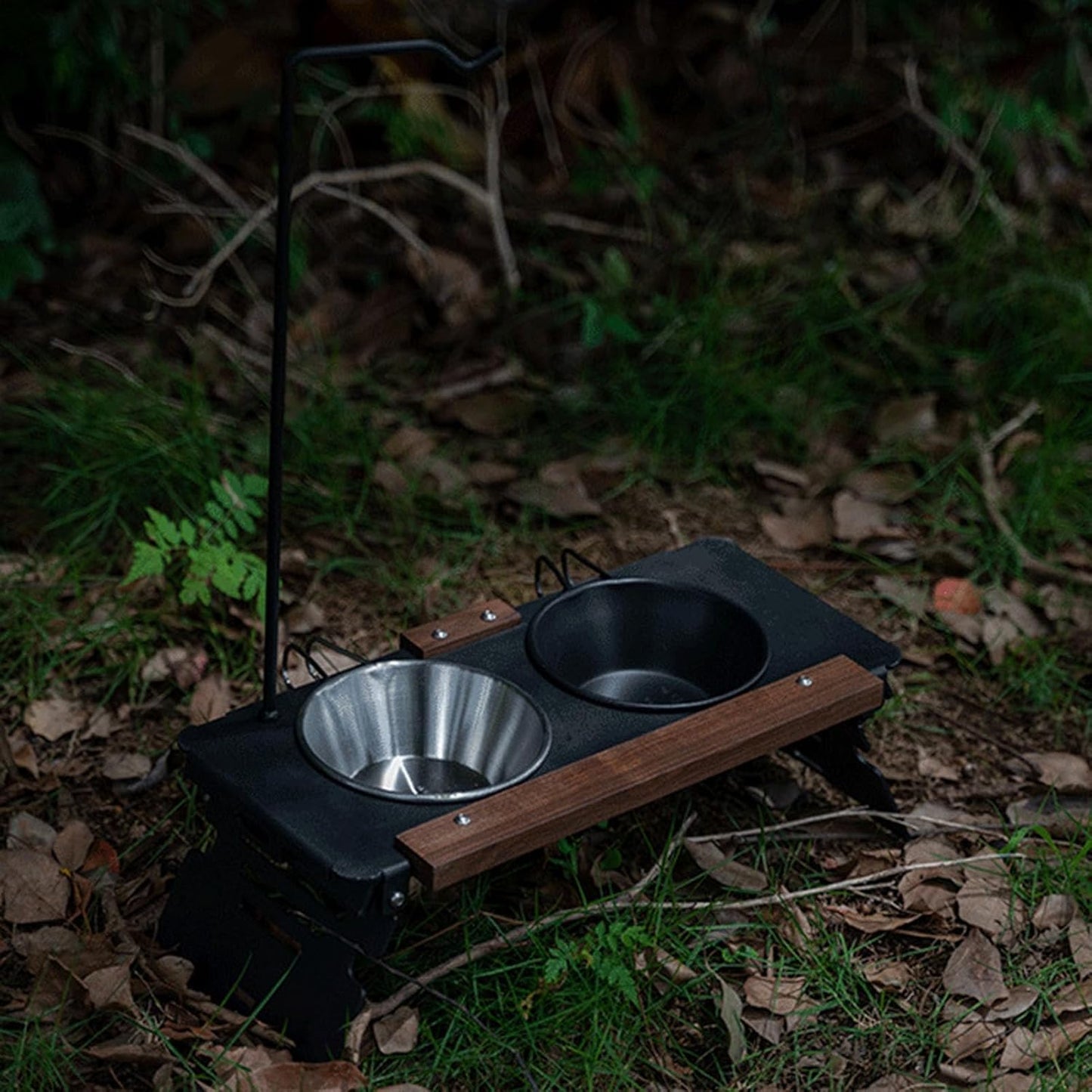 Raised Dog Bowl Stand | Multifunctional Metal Dog Bowl Stand with Lamp Rack,Cat Feeding Watering Supplies for Camping Car Show Mountaineering Outdoor Indoor