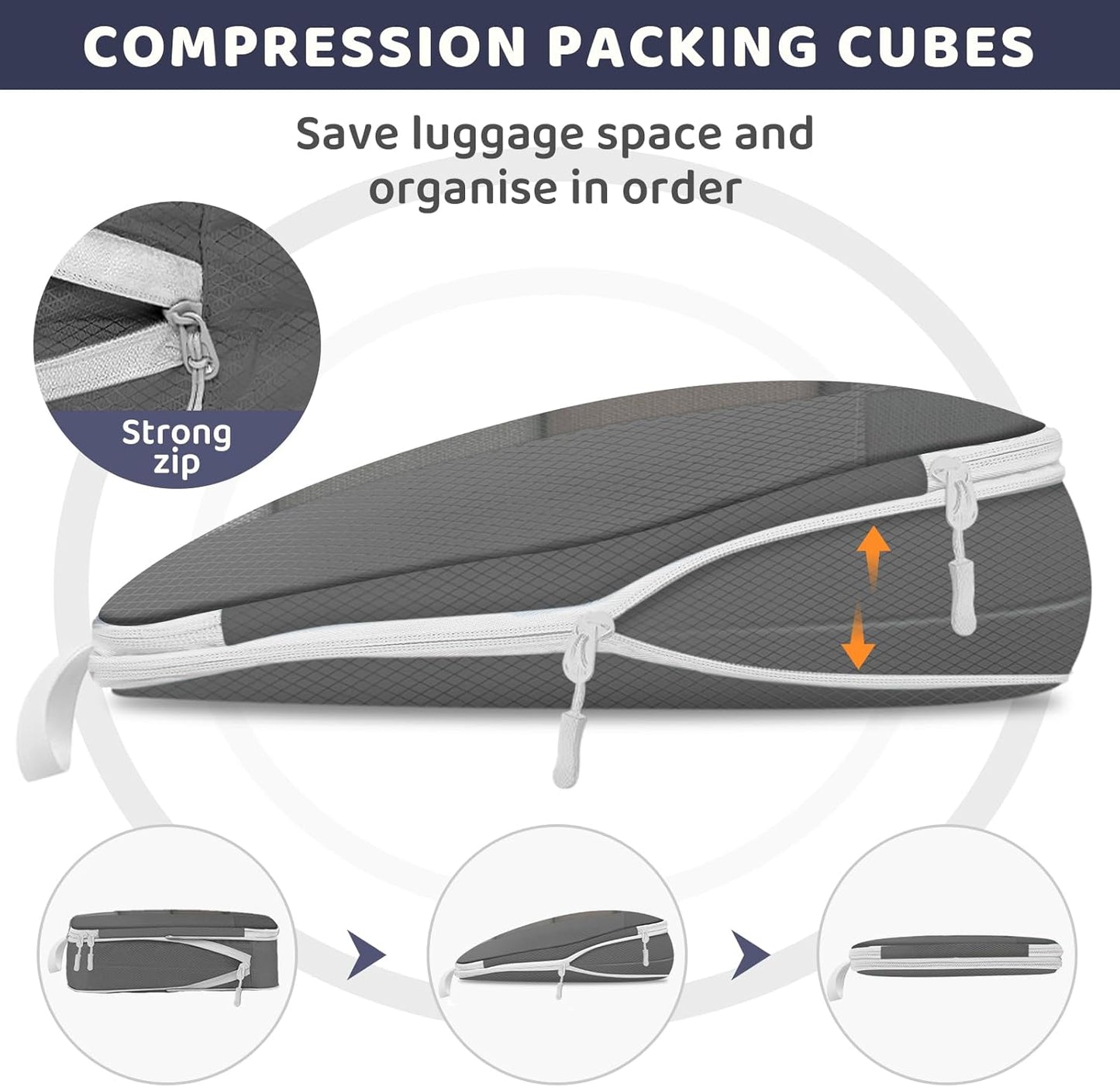Avmvnvc 9-Piece Suitcase Organizer, Compression Packing Cube, Space-Saving Organizers, Travel Organizer Set, Dividers Suitcase for Clothes, Shoes, Cosmetics, Grey
