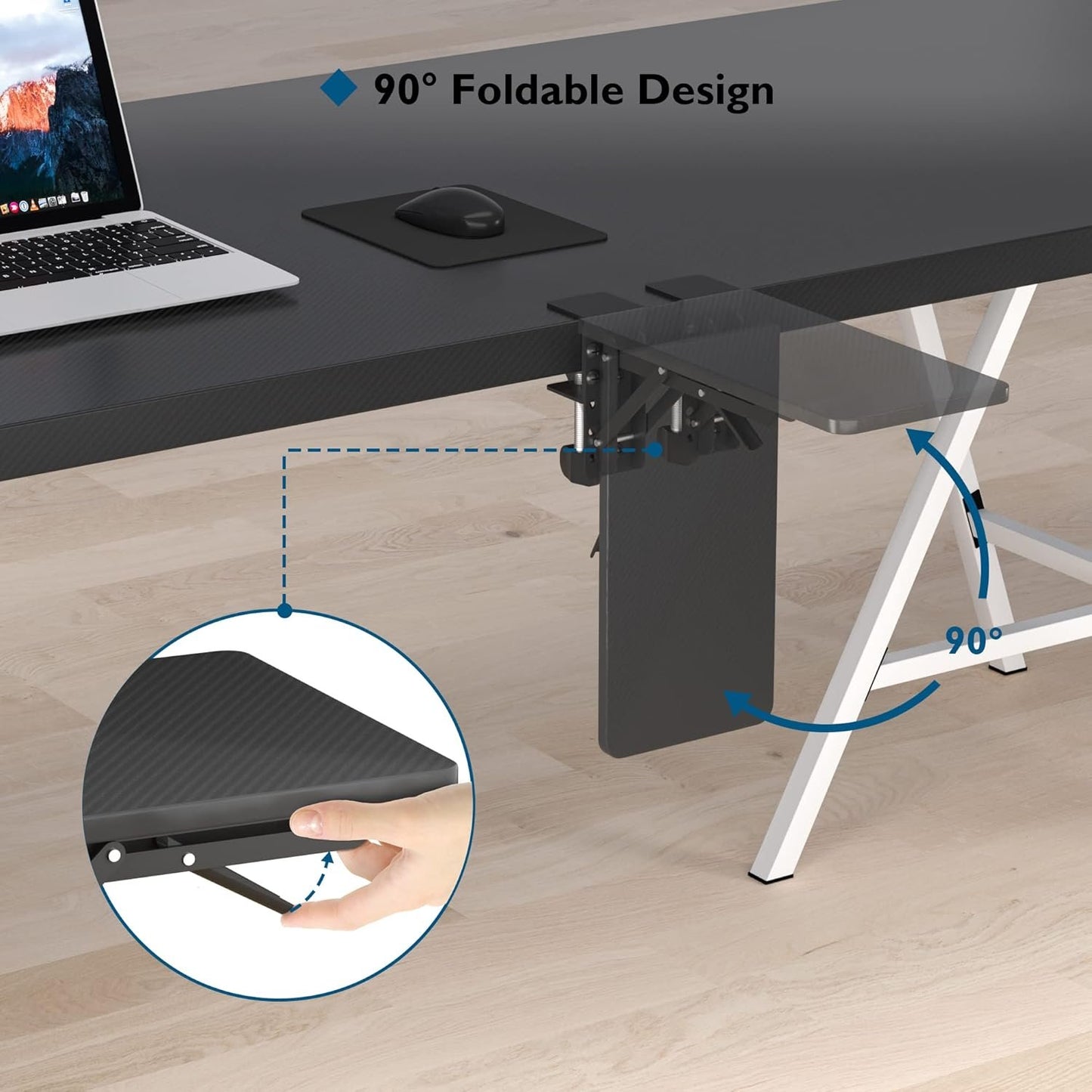 BONTEC Ergonomics Desk Extender Tray, 300x150mm Table Mount Arm Wrist Rest Shelf, 90° Foldable Elbow Arm Support, Clamp on Computer Arm Rest for Desk, Suitable for Office Home Use
